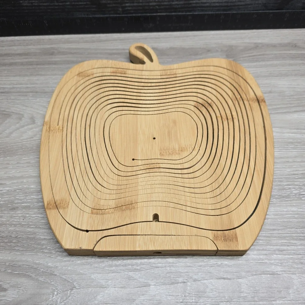 OH! NUTS Apple Shaped Collapsible Wooden Fruit Nut Bowl Trivet